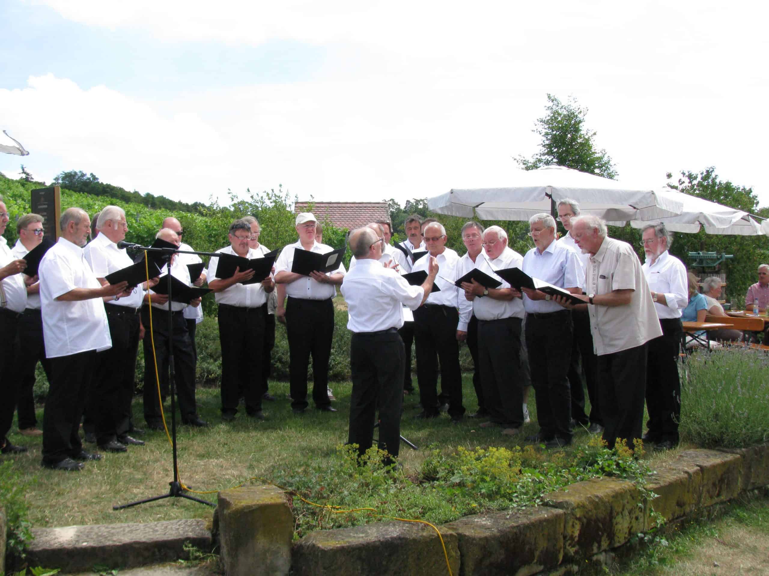 Gesangverein Frohsinn Ipsheim beim Singen im Weinberg - eigene Liederstaffel
